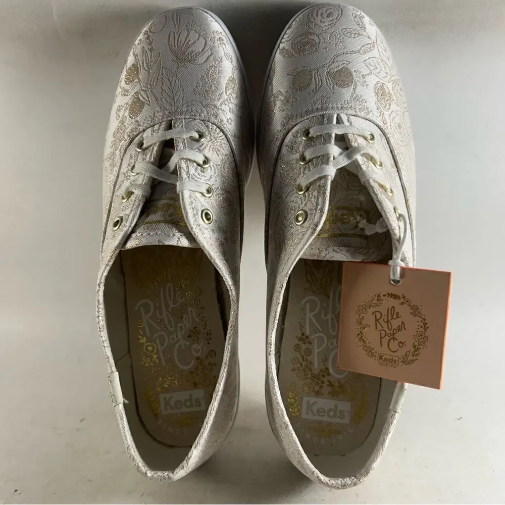 Keds X Rifle Paper Co Champion Women’s Shoes Sneakers White Gold Size 9.5 Wide - Picture 5 of 8